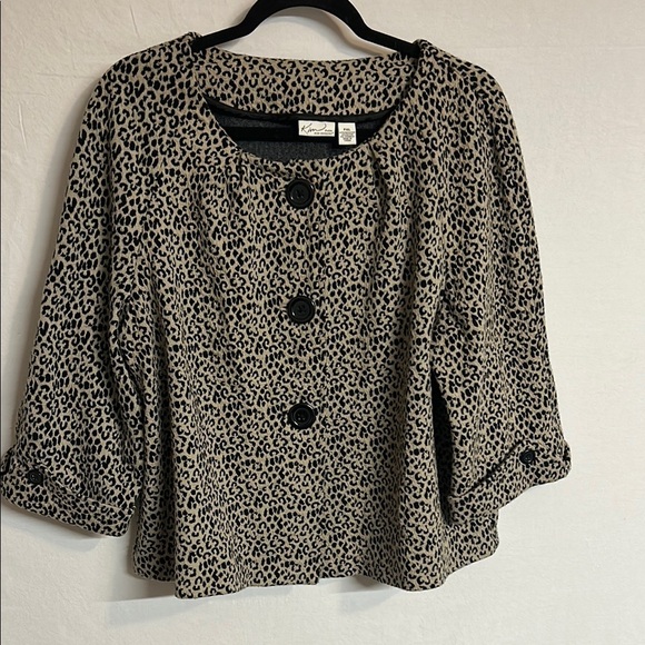 Kim Rogers Black and Cream Leopard Print Boxy Blouse 3/4 Sleeve Size PXL - Picture 1 of 7